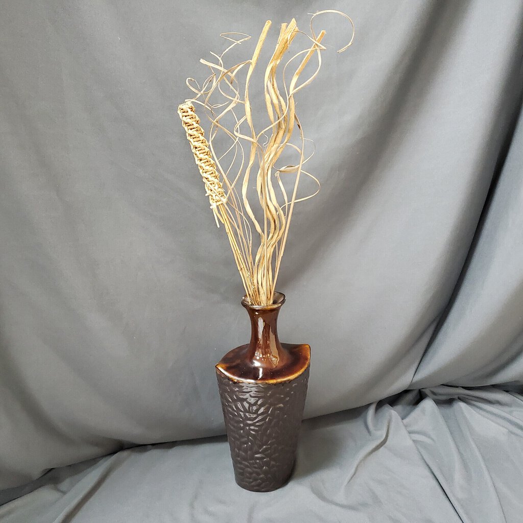 Vase W Reeds, Brown, Size: 26"H