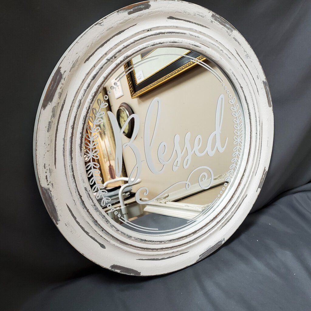 Round Blessed Mirror, White, Size: 16"D