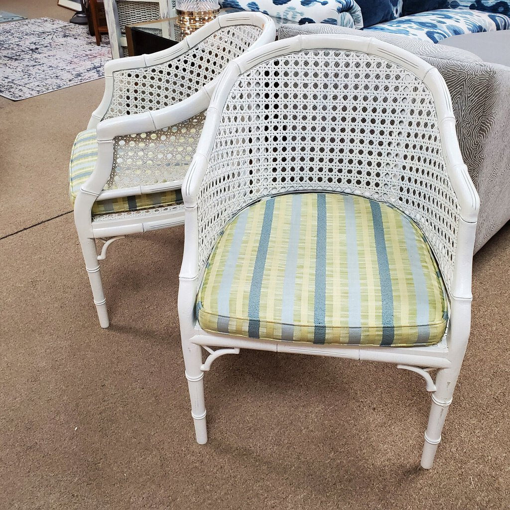 Pair Cane Barrel Chairs, White, Size: 22"W
