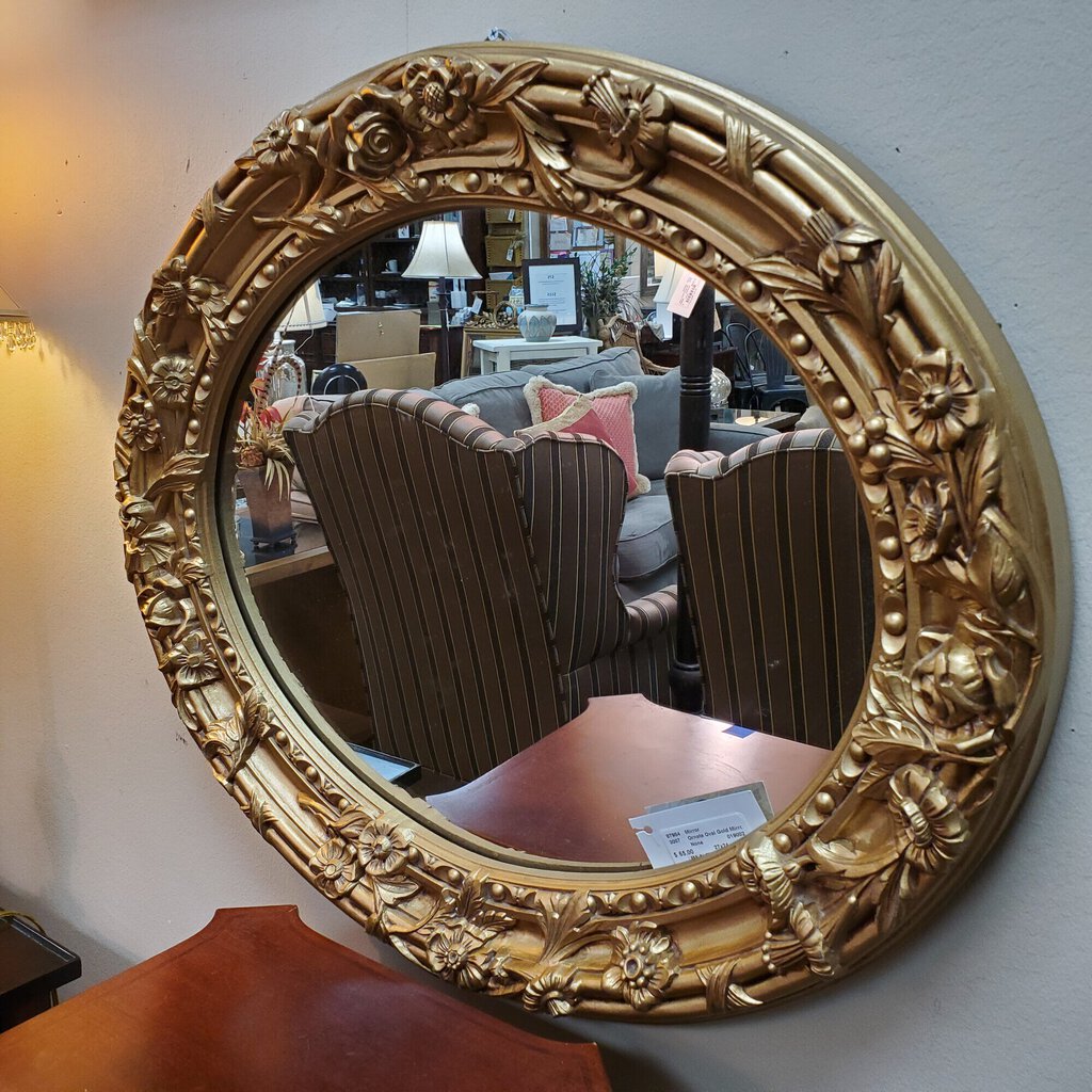 Ornate Oval Gold Mirror, Size: 27x24