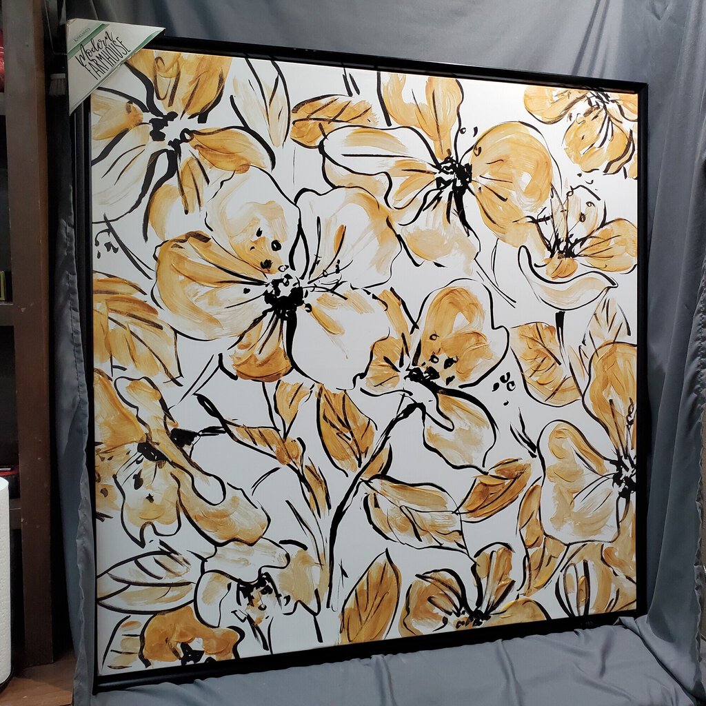 Floral Canvas Framed, Yellow, Size: 43x43