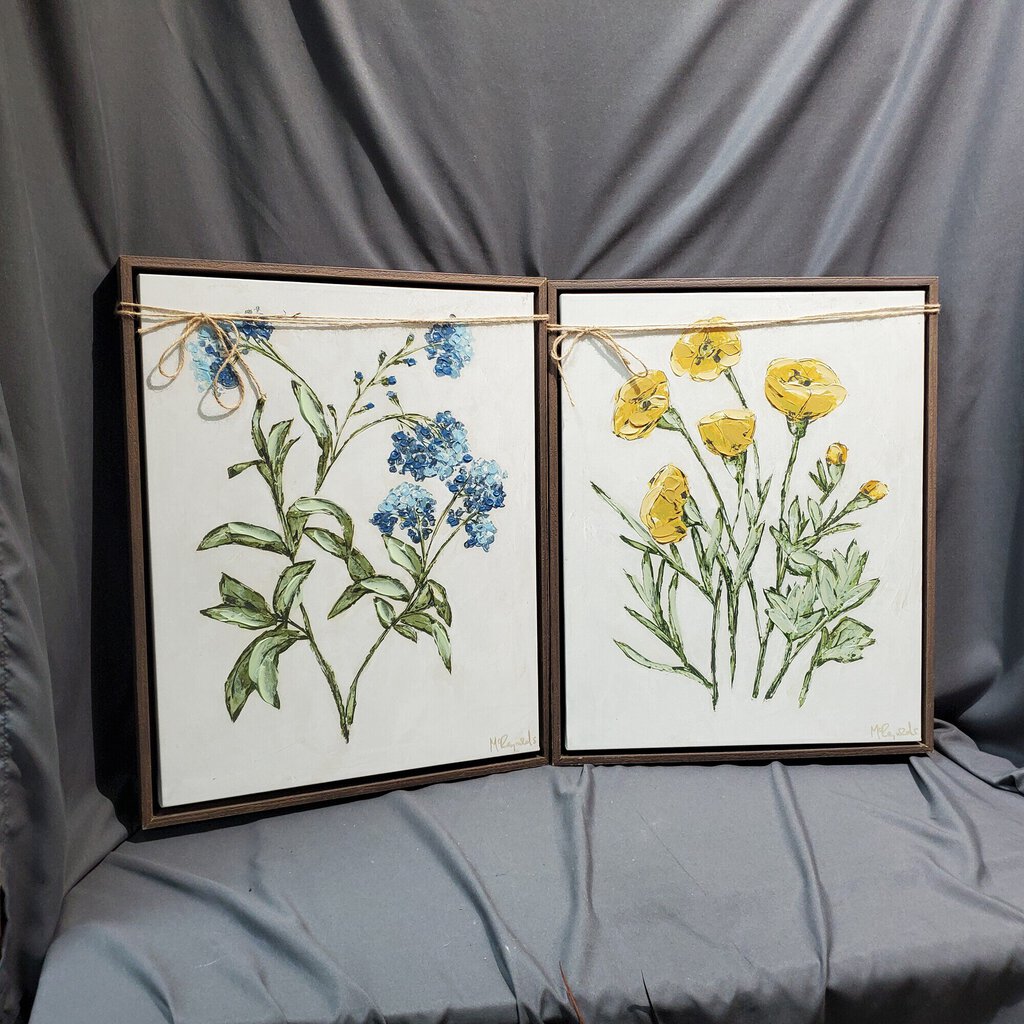 2pc Floral Framed Canvas, Size: 17x22