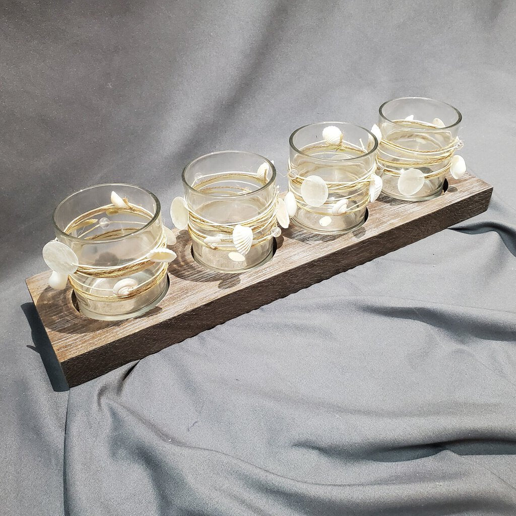Wood + Glass Candleholder, GreyWd, Size: 16x4
