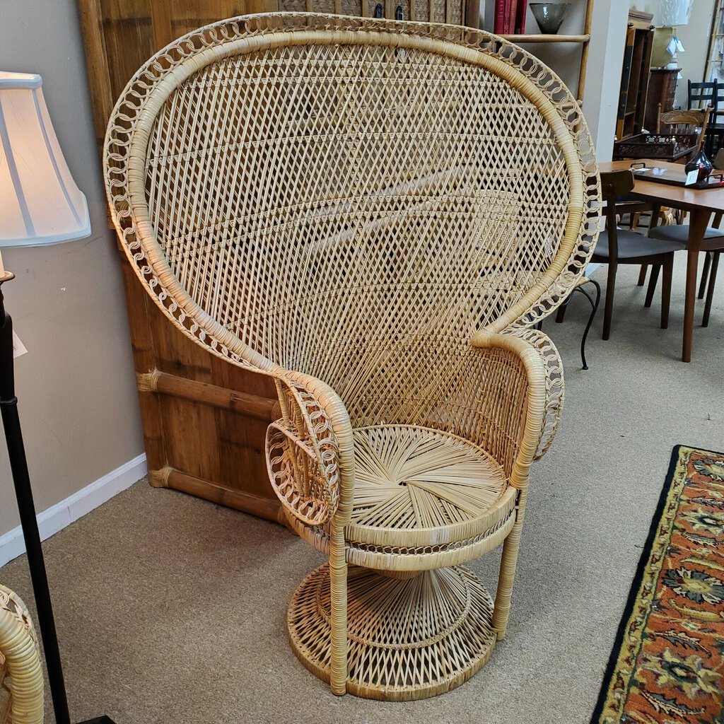 Pair Vtg Peacock Chairs, Rattan, Size: 46x58