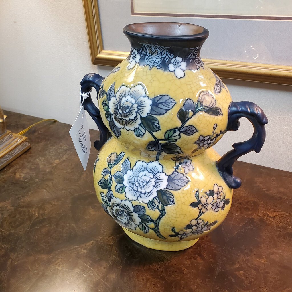 Gourd Vase, Yellow, Size: 12"H