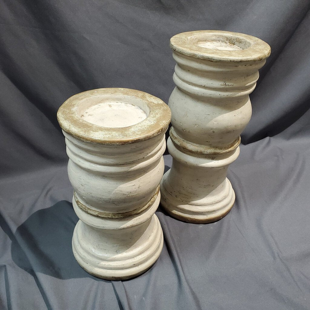 Pair Candleholders, Stone, Size: 10-12"H