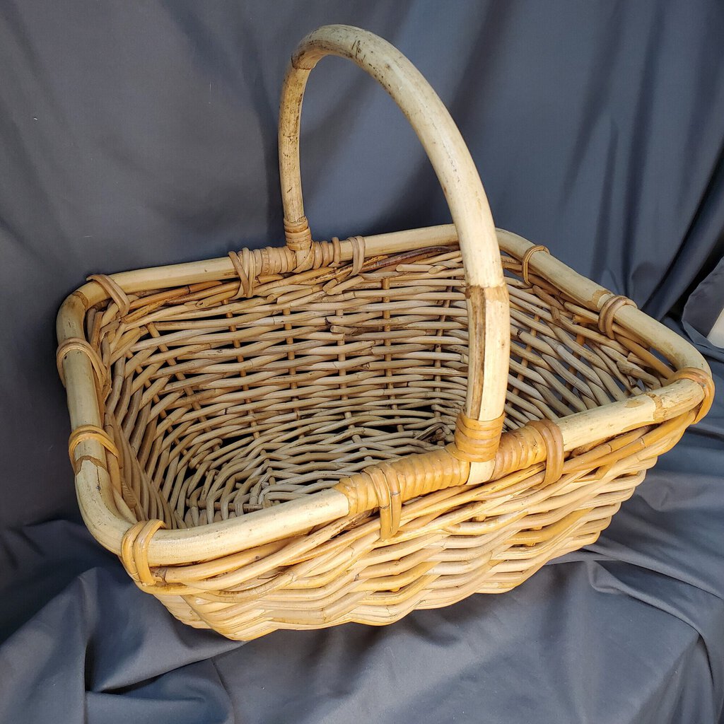 Large Basket W Handle, Blonde, Size: 18x14x16
