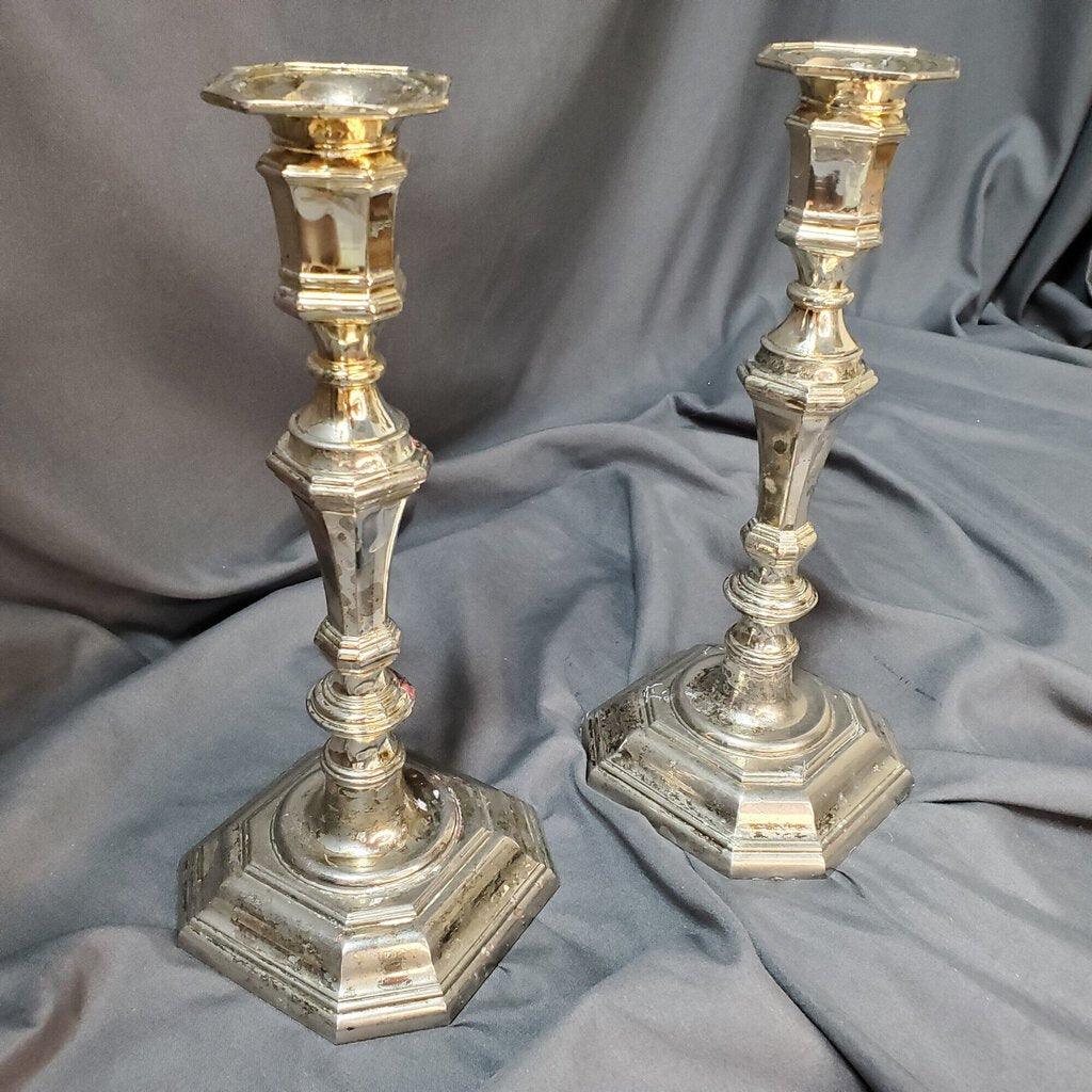 Pair Silver Candlesticks, Size: 10"H