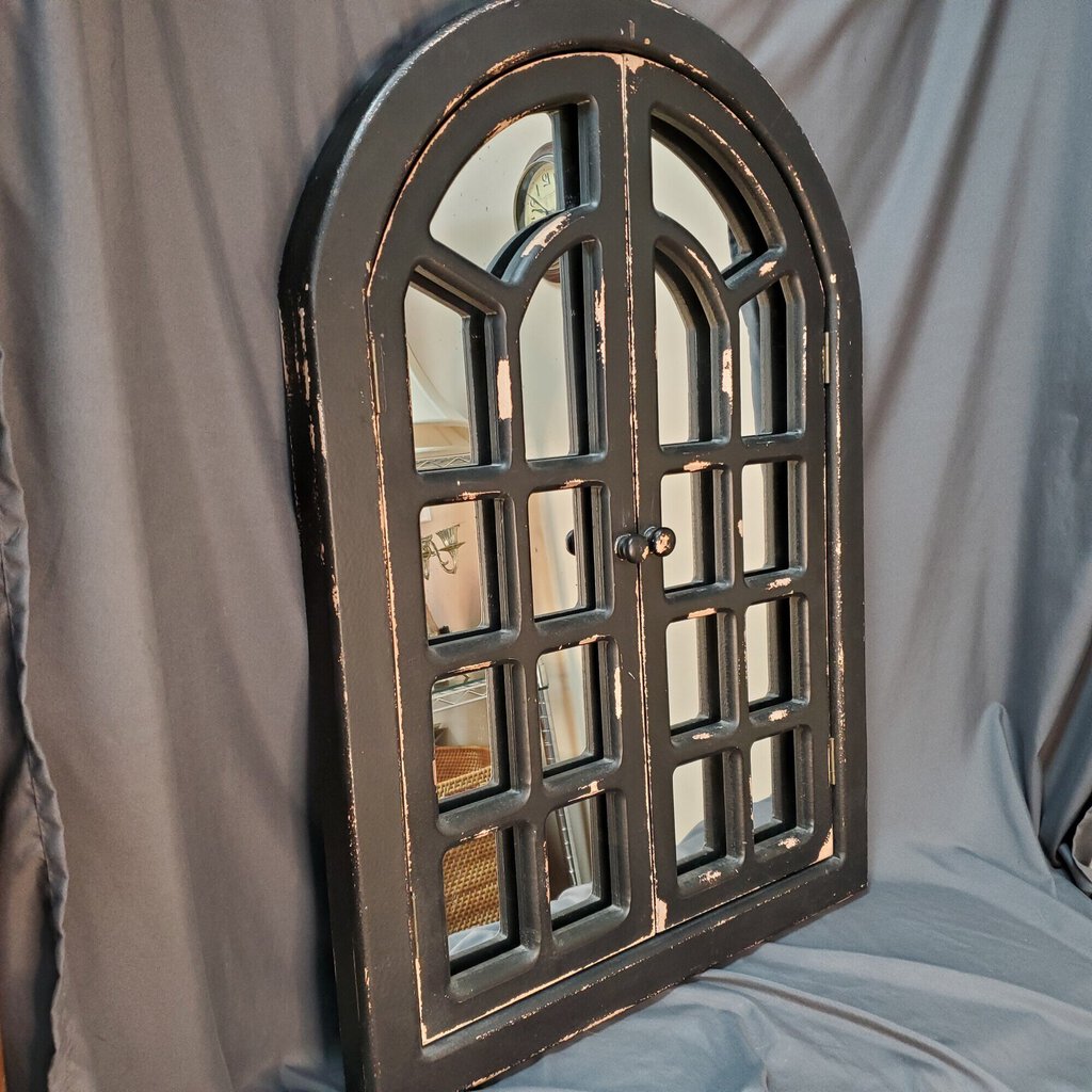 Arched Window Mirror, Black, Size: 24x34