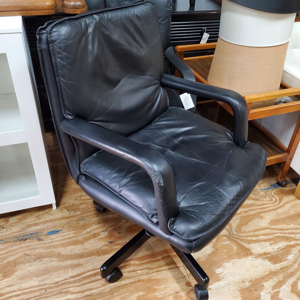 Leather Office Chair, Black, Size: 25"W