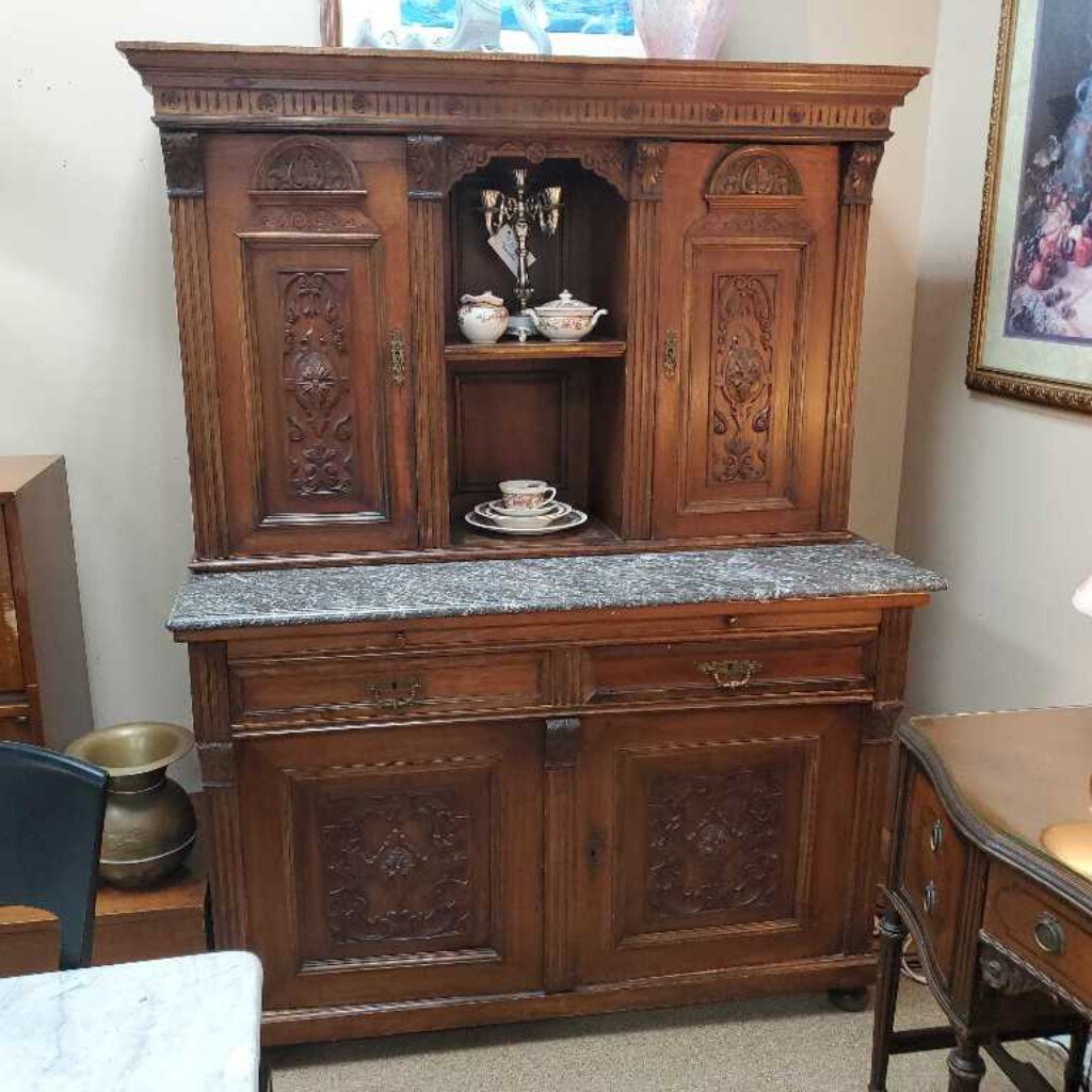 Marble Top Buffet with Hutch