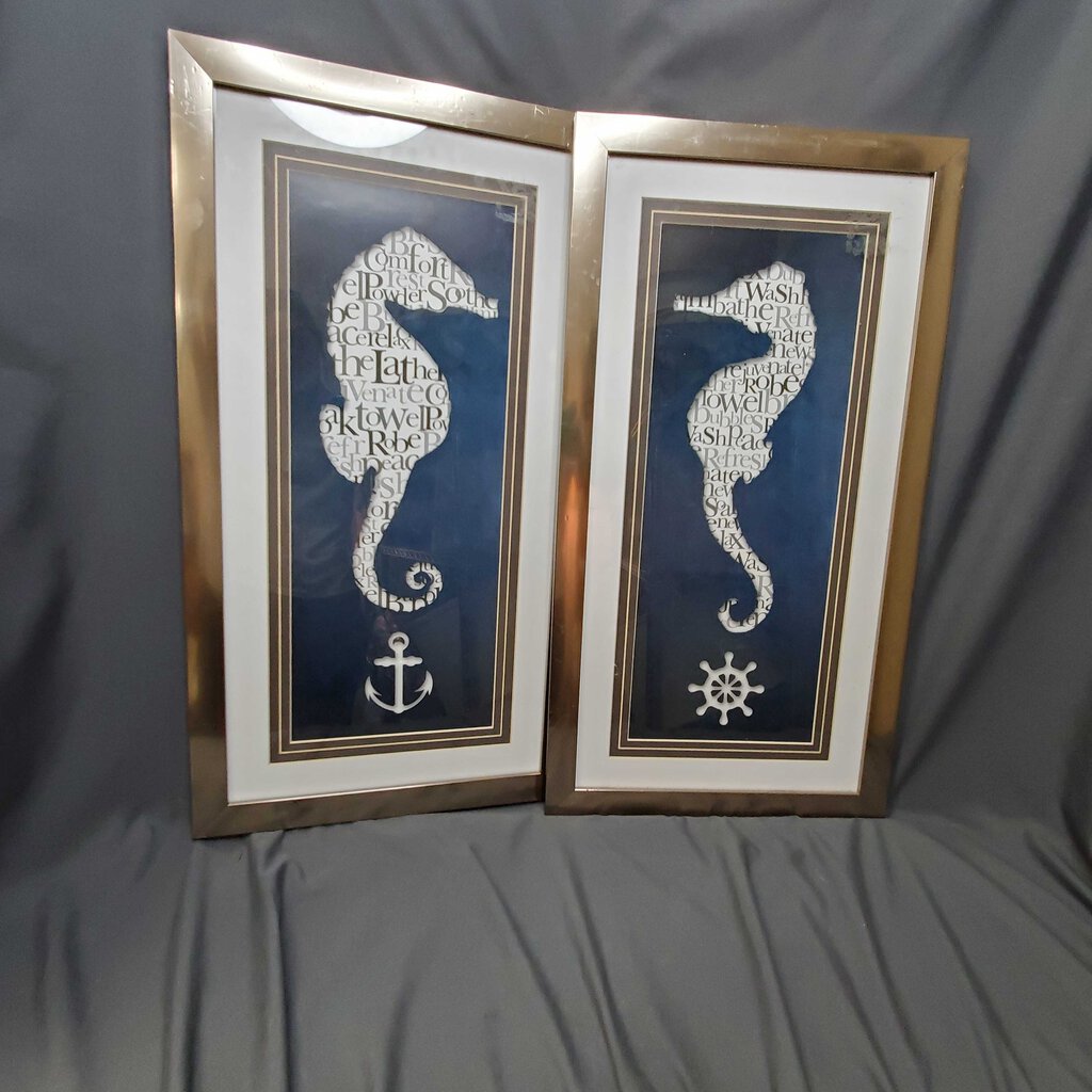 Pair seahorse framed art