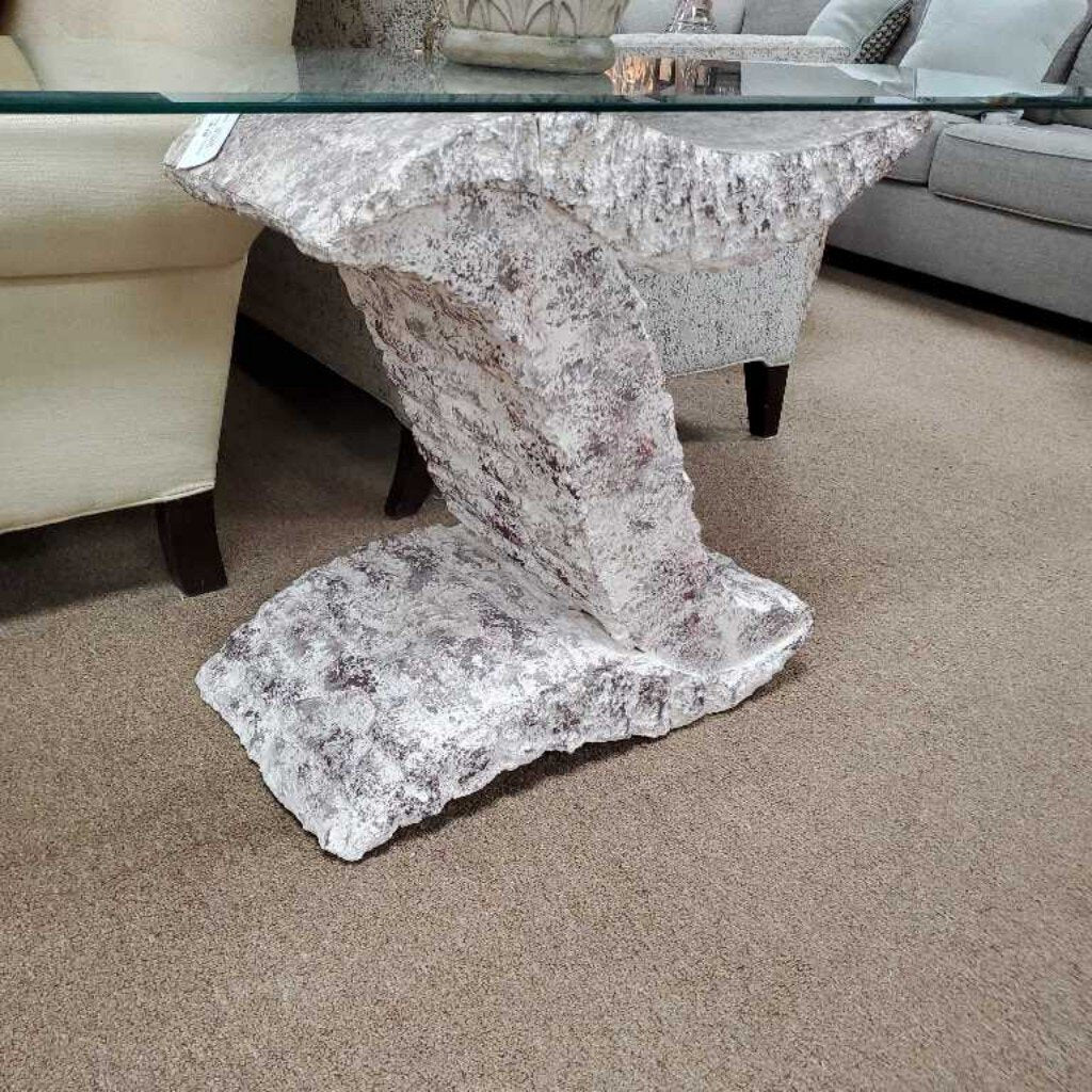 Glass top stone look console table