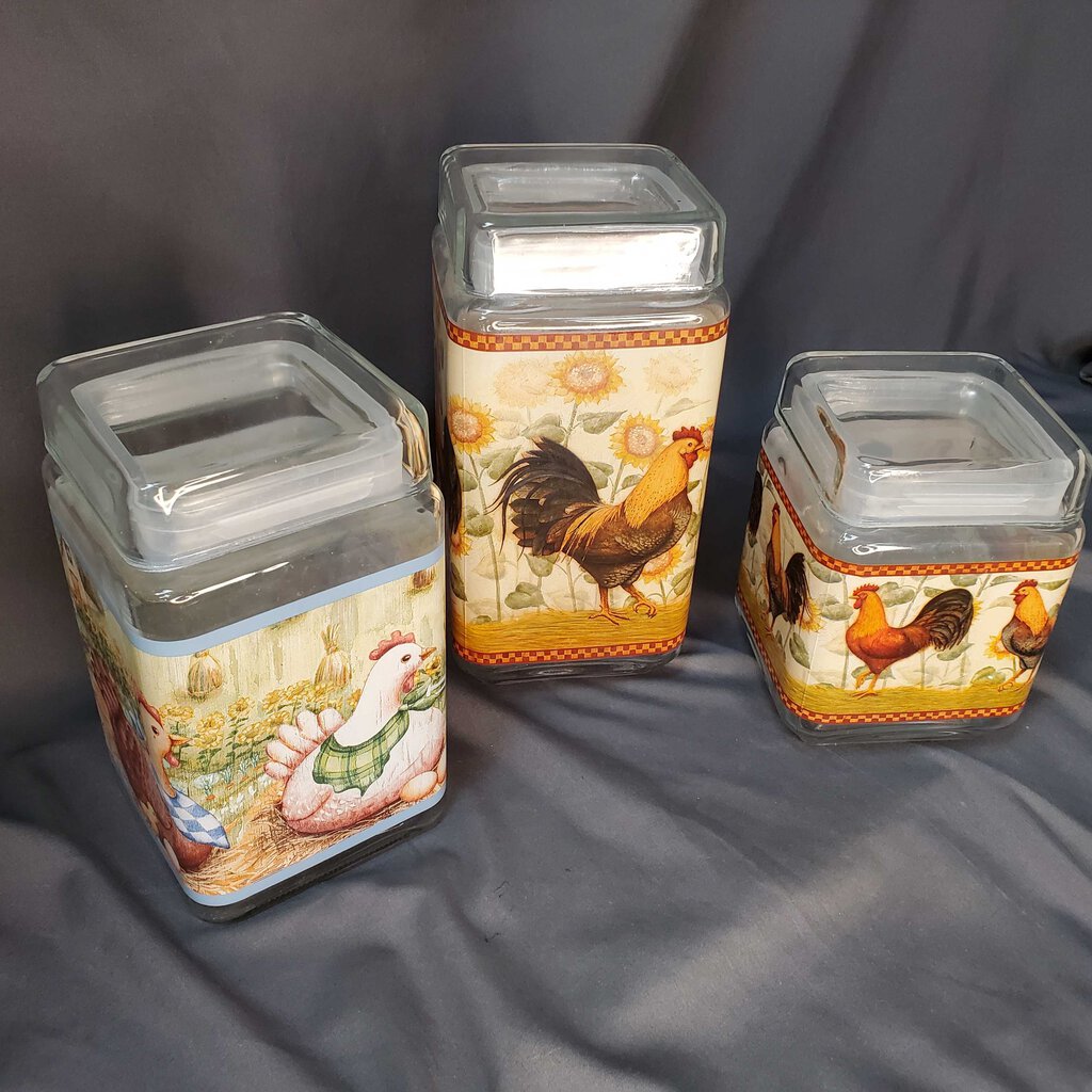 Set/3 Square Rooster Canisters