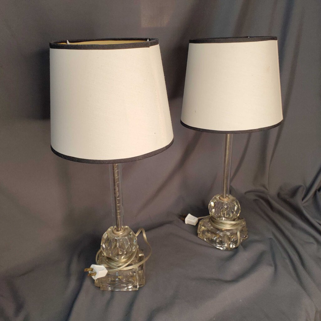 Pair Vintage Etched Glass Candlestick Lamps