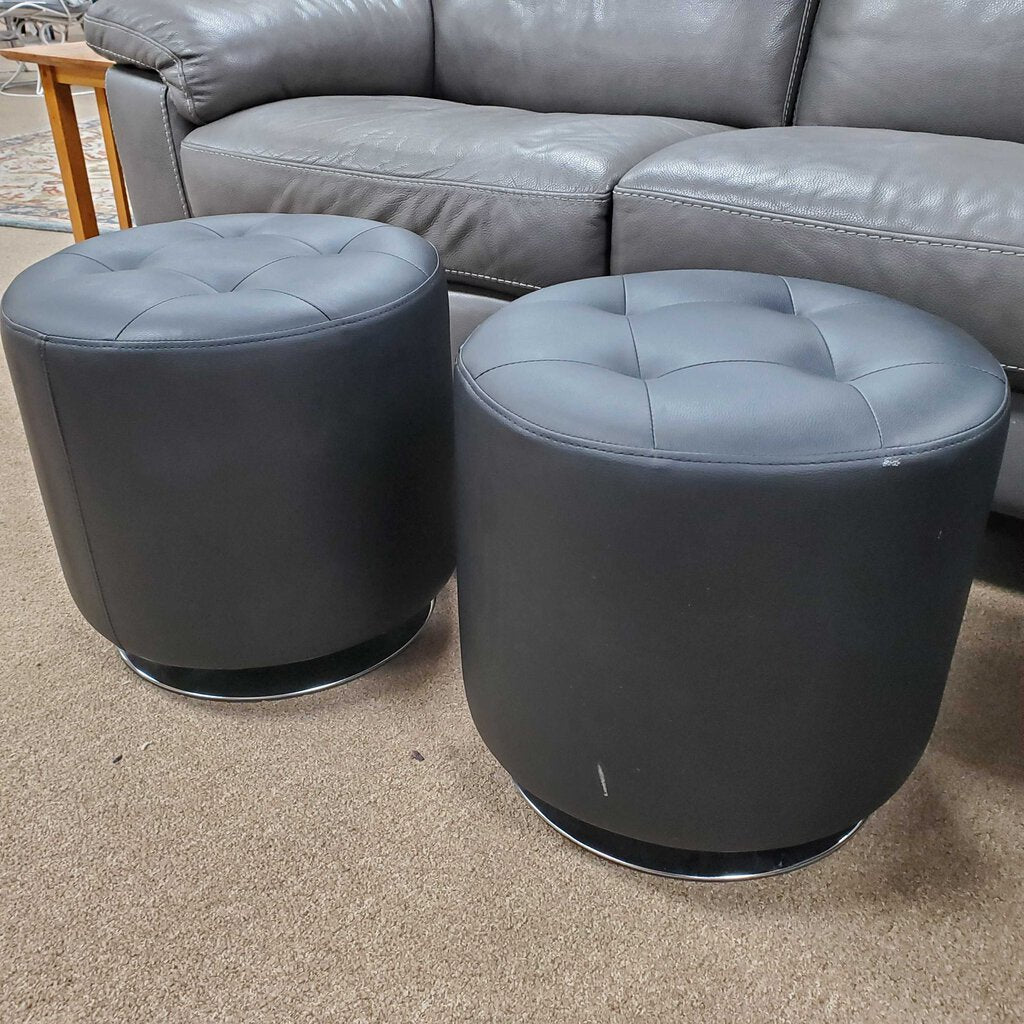 Pair Faux Leather Footstools
