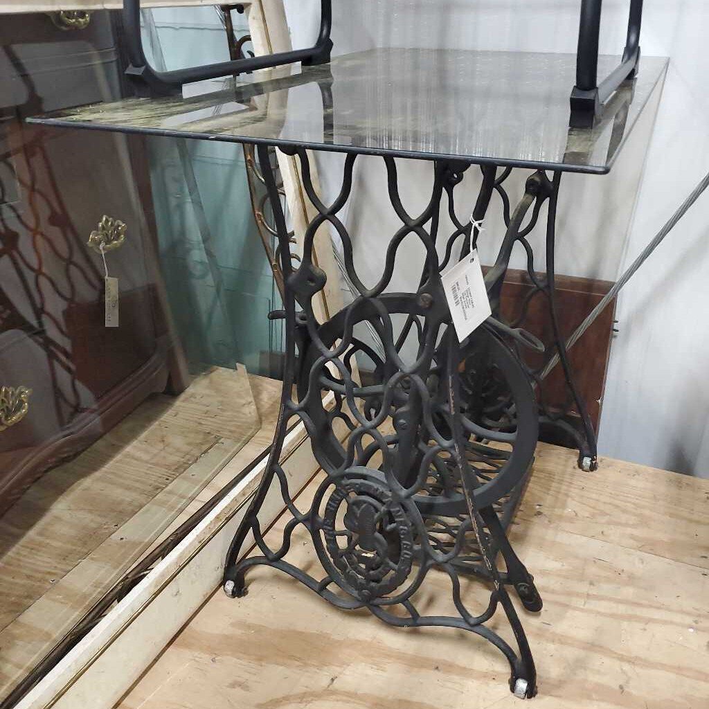 Glass Top Converted Singer Accent Table
