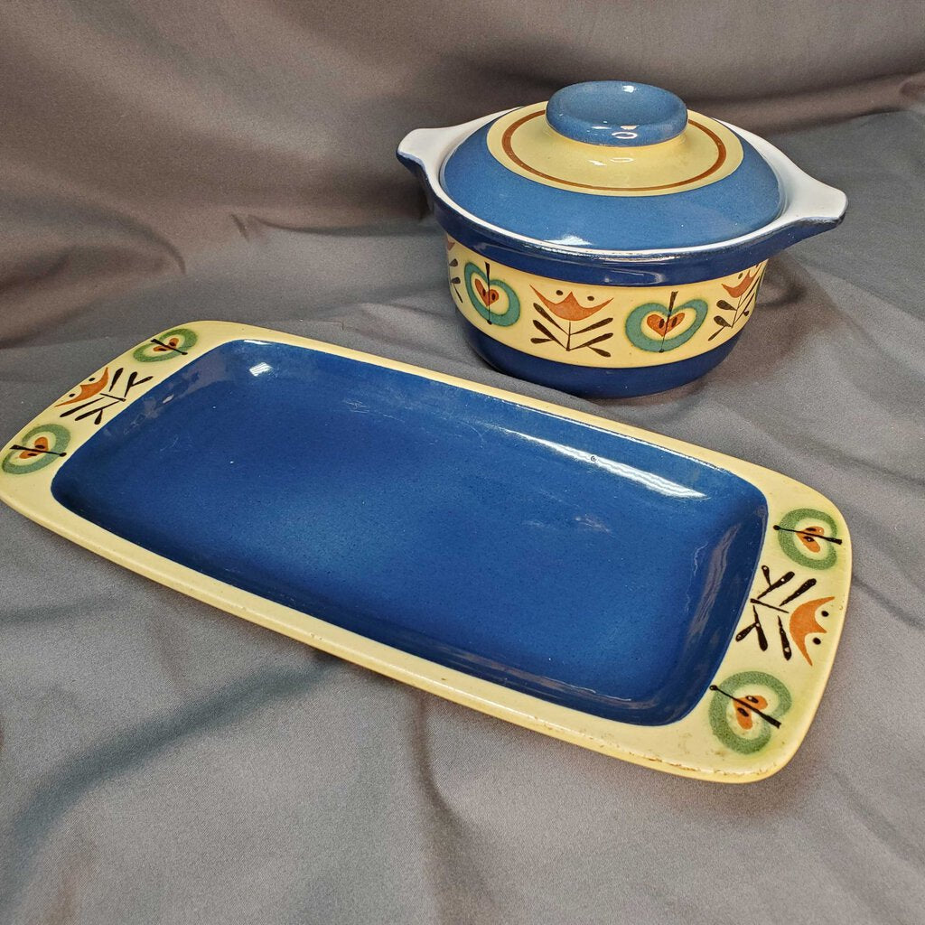 2pc Hand Painted Casserole Dish and Tray
