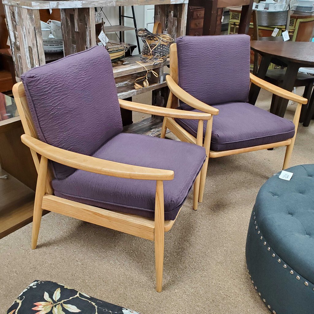 Pair Wood Mid-Century Style Chairs