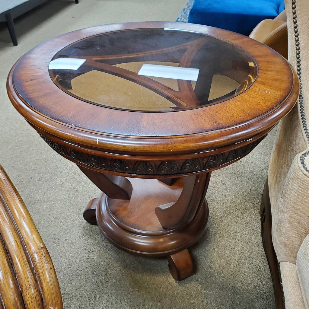 Glass Top Wood End Table
