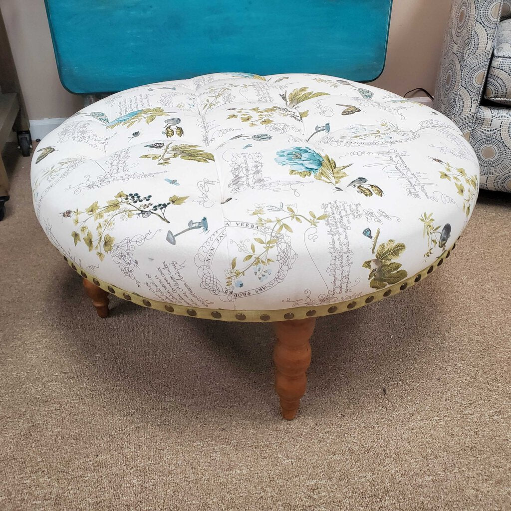 Round Tufted Floral Ottoman