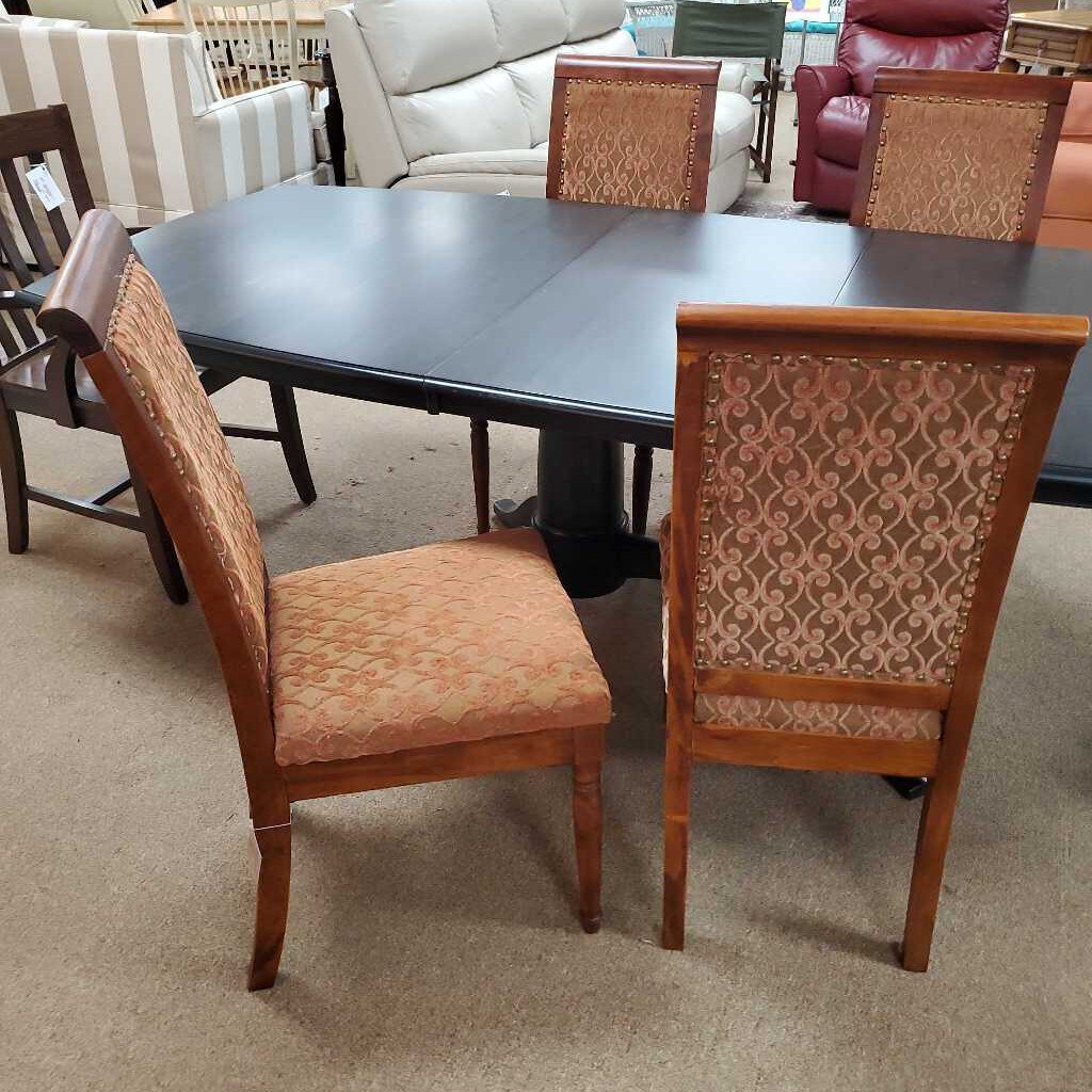 set of 4 wood + upholstery chairs