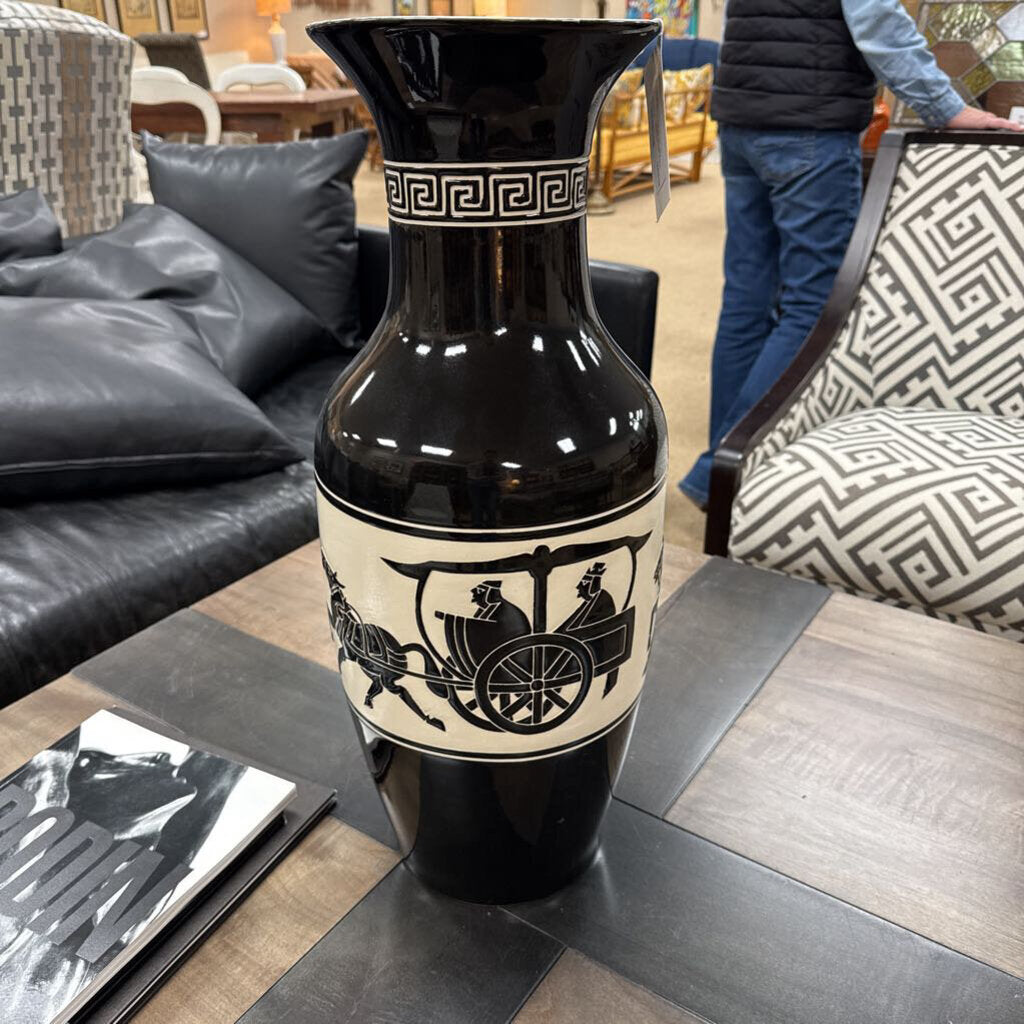 Tall black and white greek vase