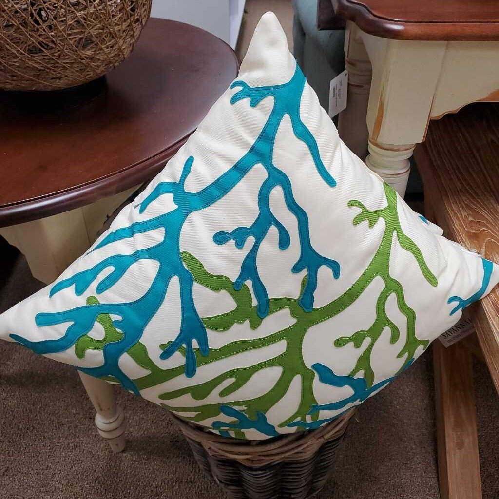 Pair coral pillows blue/green