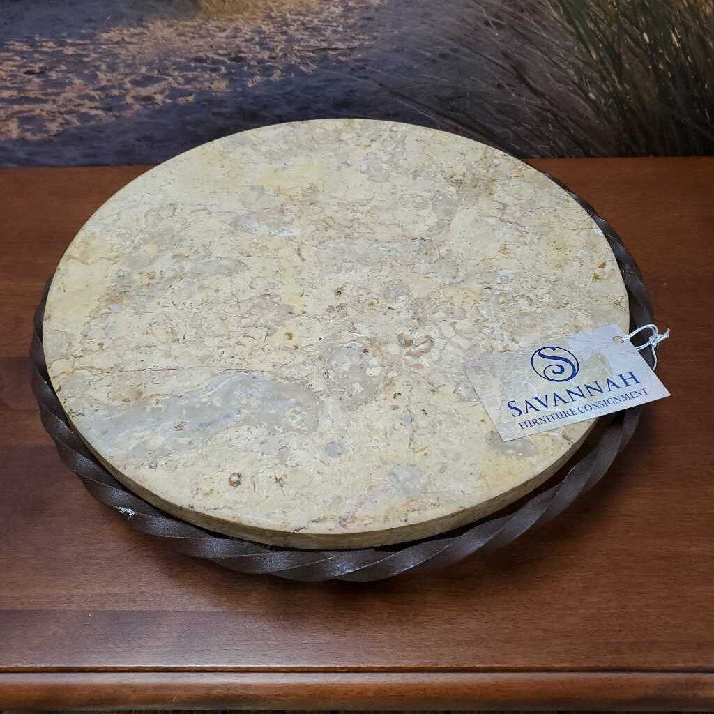 Iron+ stone lazy susan tray