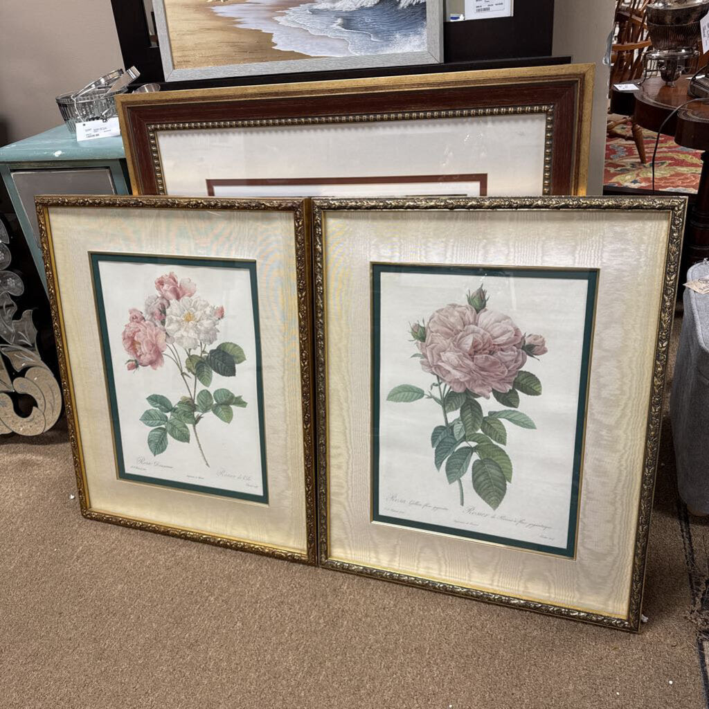 Pair gold framed floral art