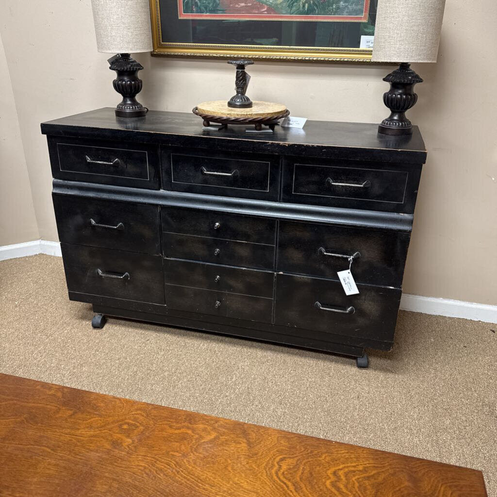 Vintage black dresser with mirror