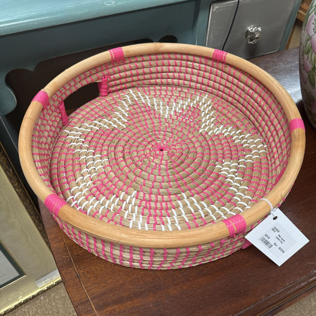 Pink woven basket tray