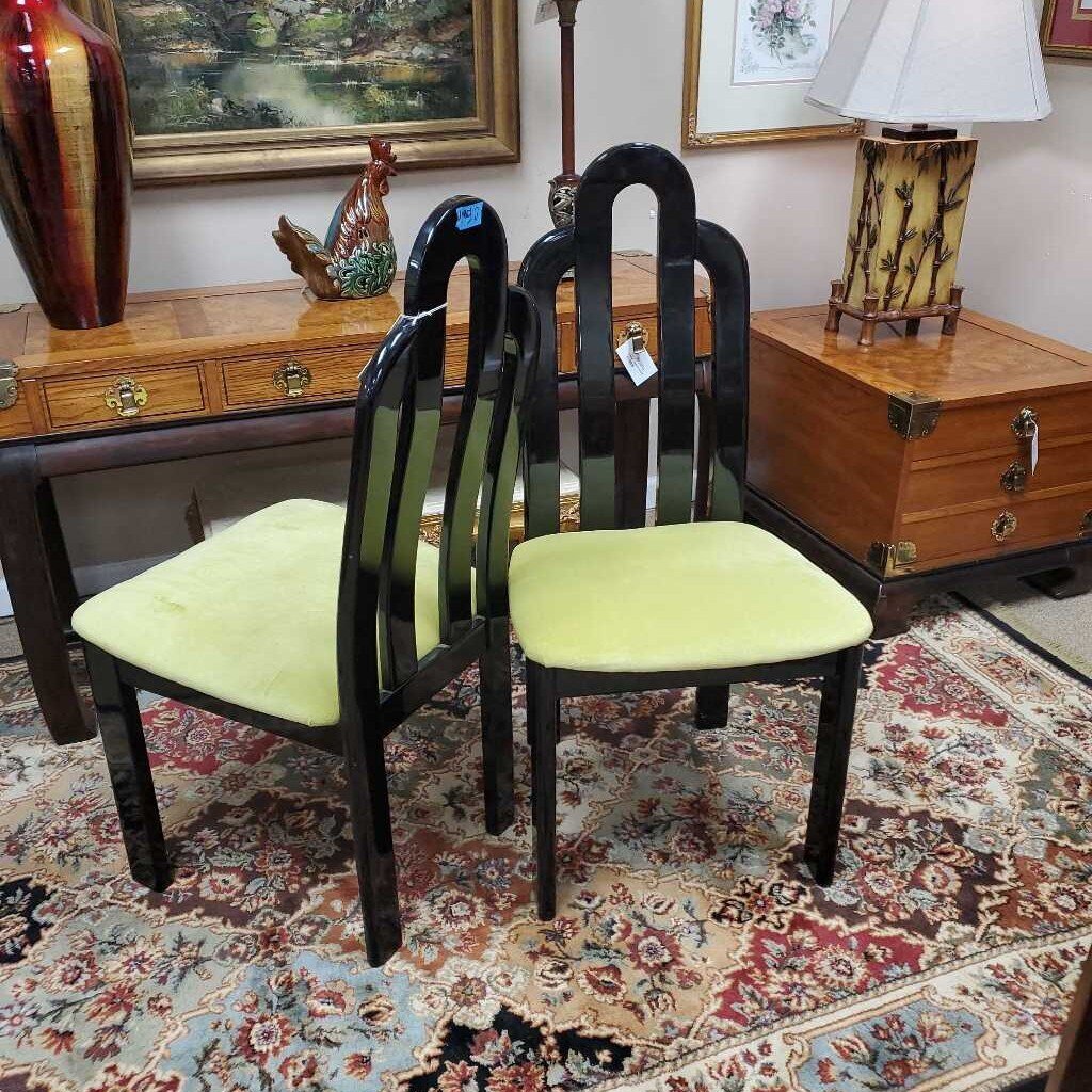 Pair Black laquer green velvet seat