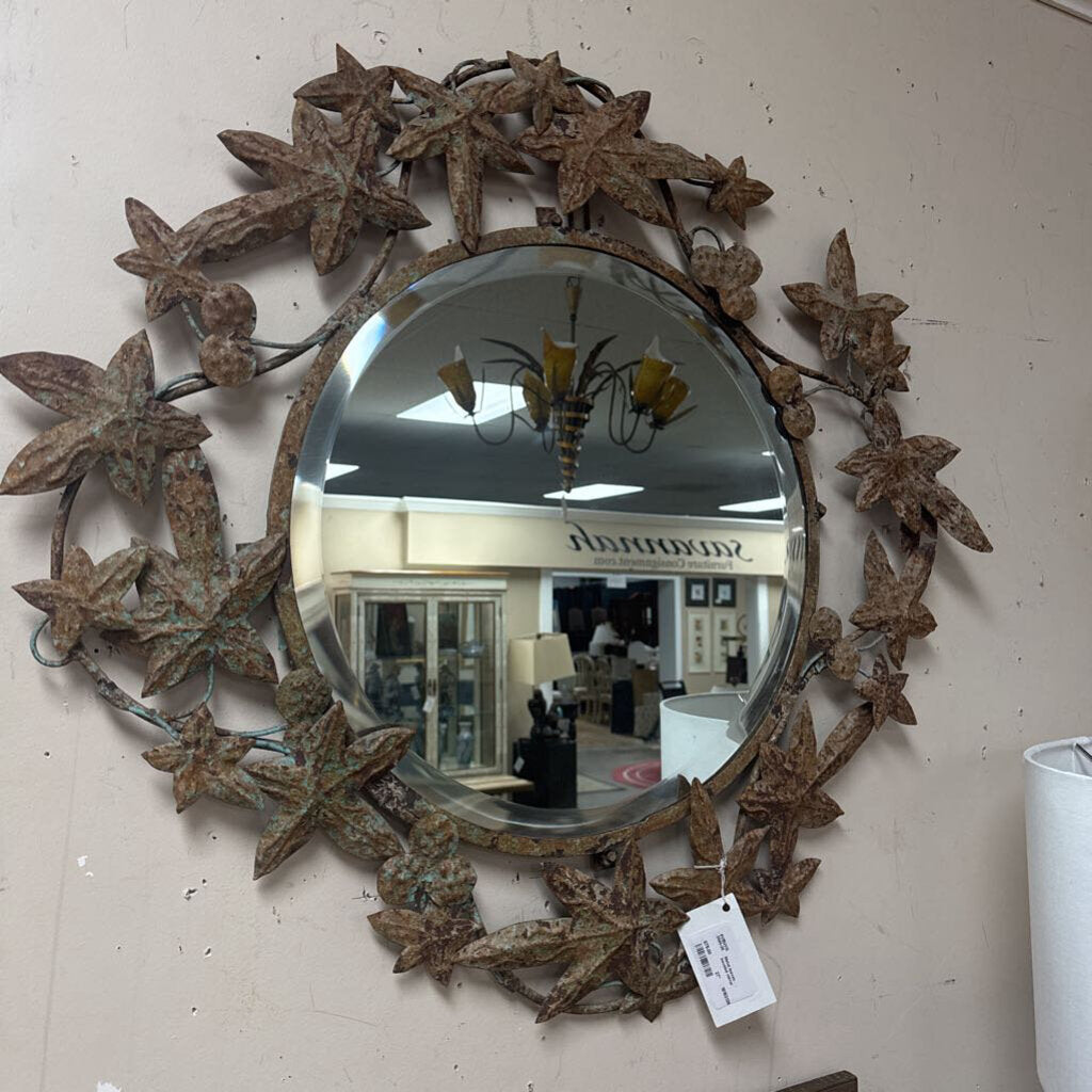 Metal leaves beveled mirror