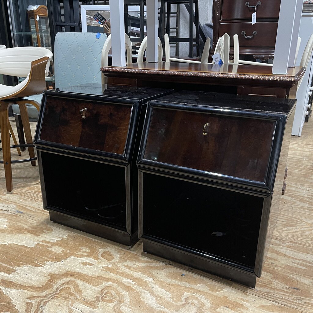 Pair Black Lacquer Nightstands