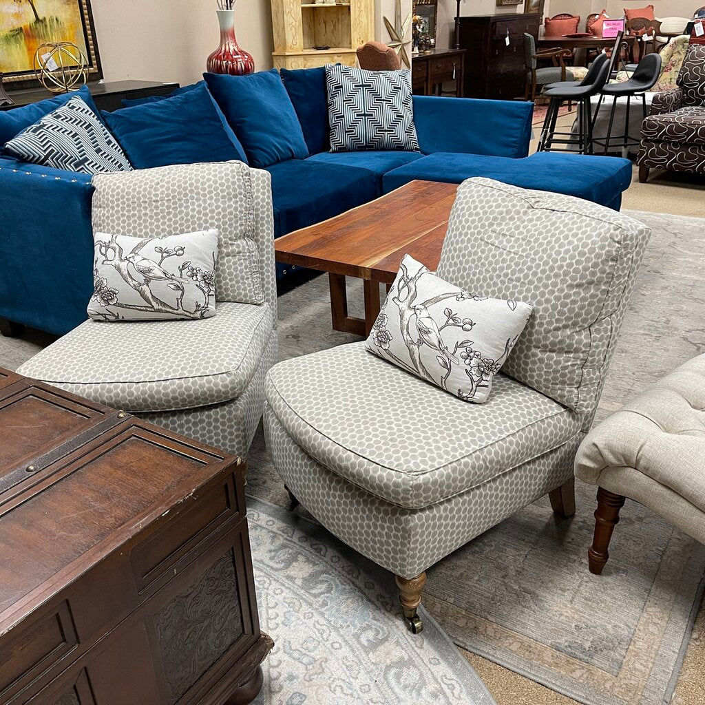 Pair Polka Dot Slipper Chairs w/Pillows