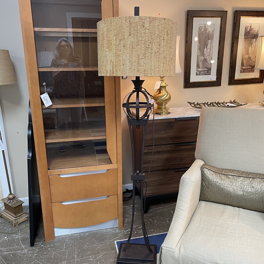 Bronze Floor Lamp w/Cork Shade