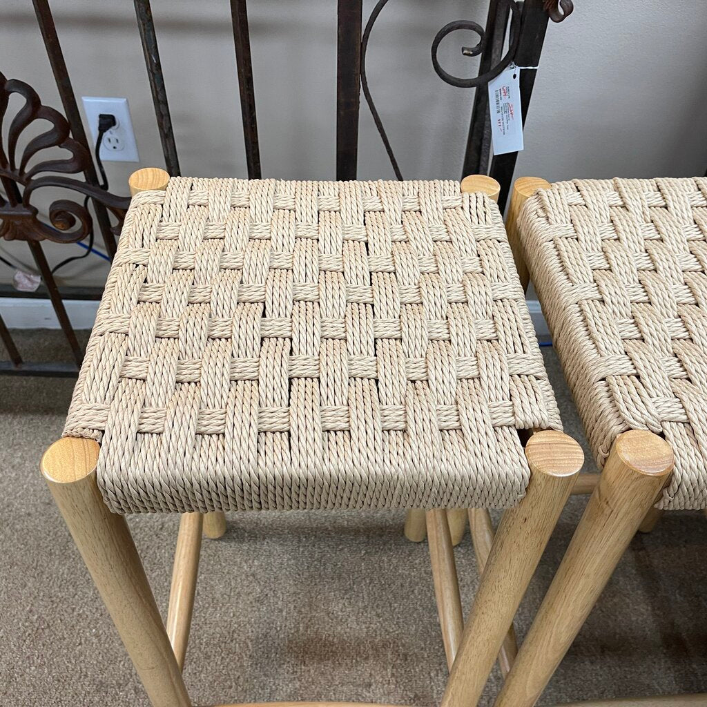 Pair Woven Rope Seat Counter Stool