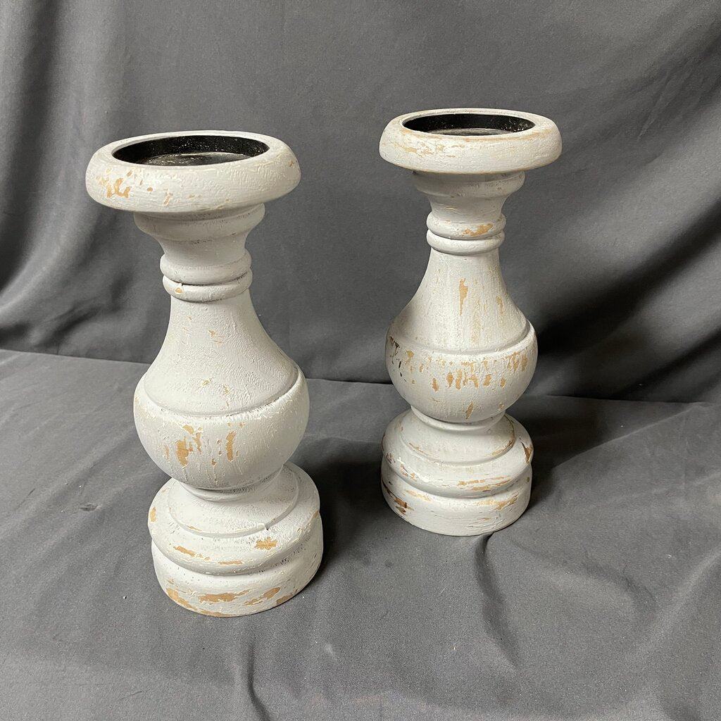 Pair Distressed Candleholders