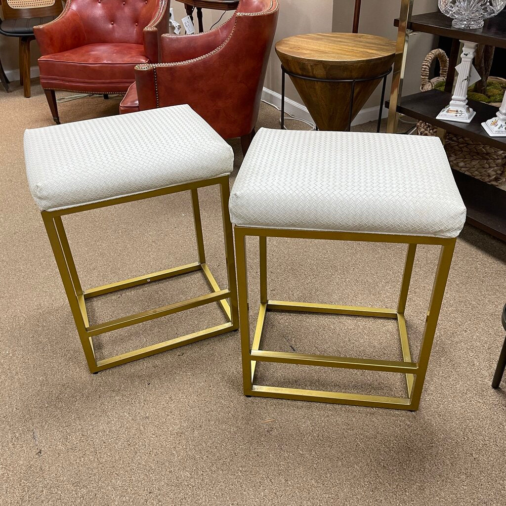 Pair Backless Leather Top Counter Height Stools