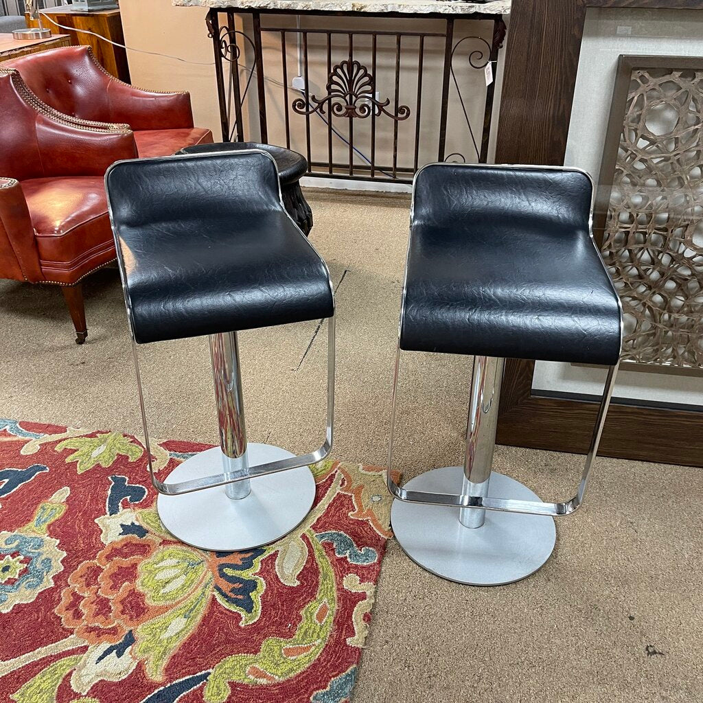 Pair Metal + Leather Adjustable, Swivel Bar Stools