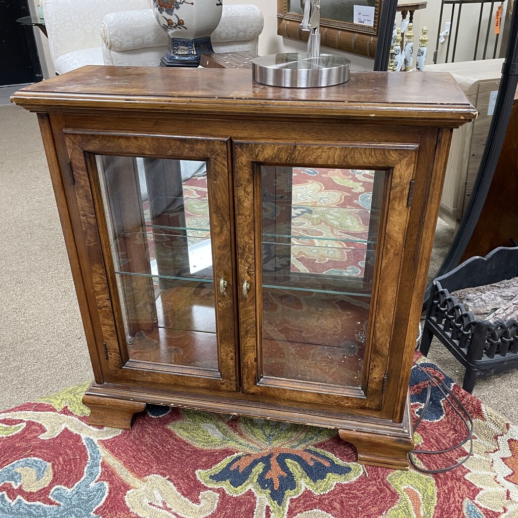 Small Burled Edge Glass Front Curio