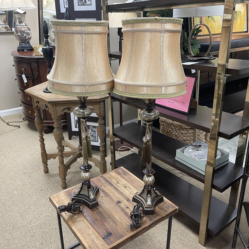 Pair Tassel Lamps (missing finials)