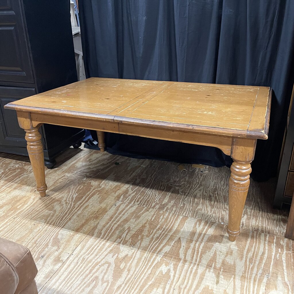 Wood Farm Table + 1-24" Leaf + 4 Chairs