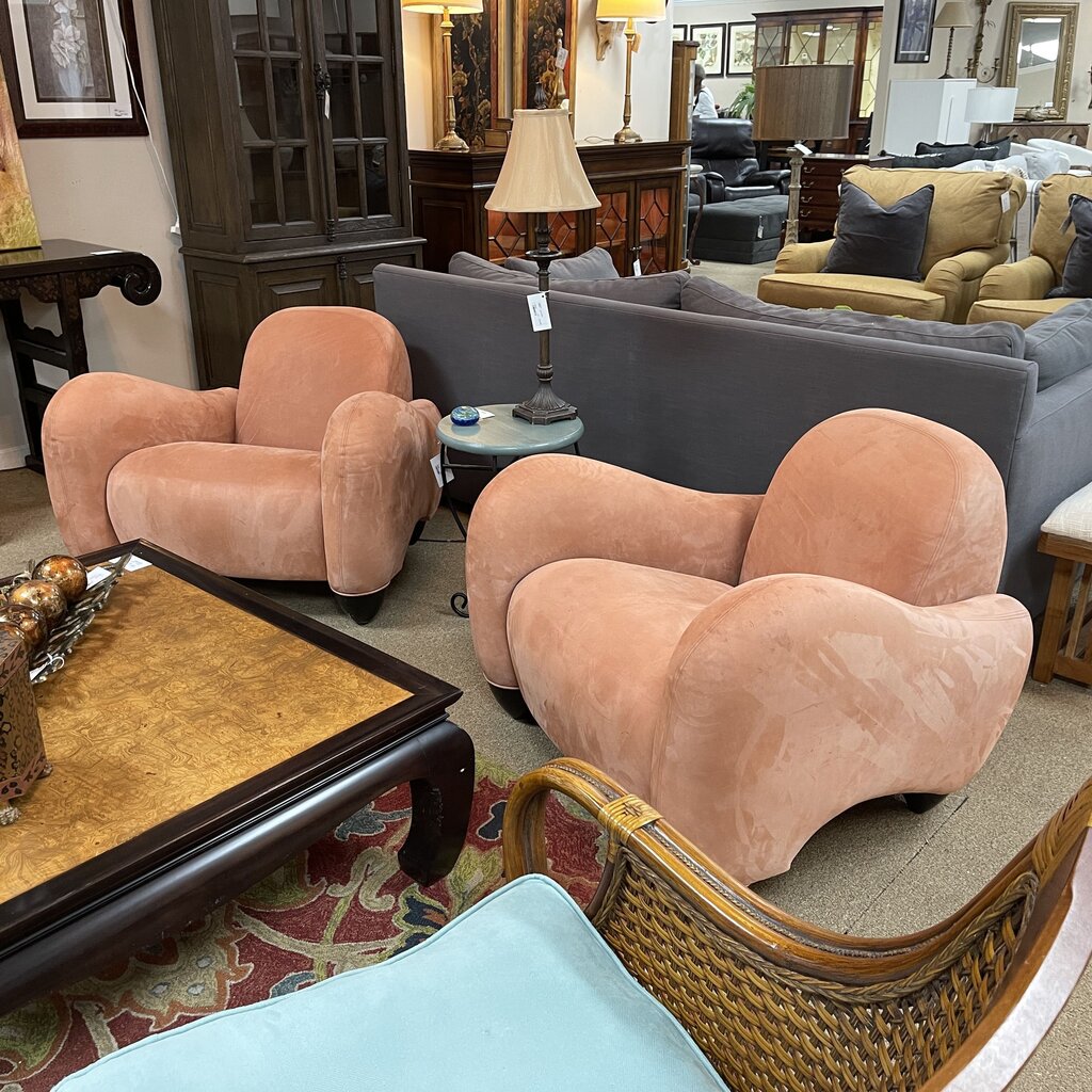 Pair Italian Leather Post Modern Sculptural Lounge Chairs