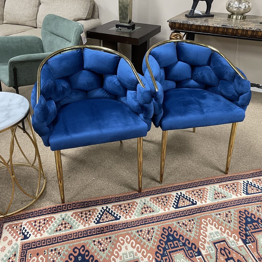 *NEW* Pair Velvet Armchairs w/Gold Legs