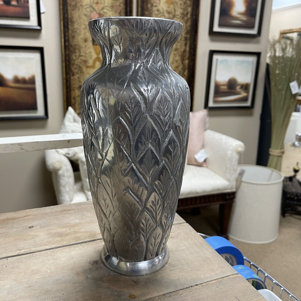 Leaf Embossed Pewter Vase
