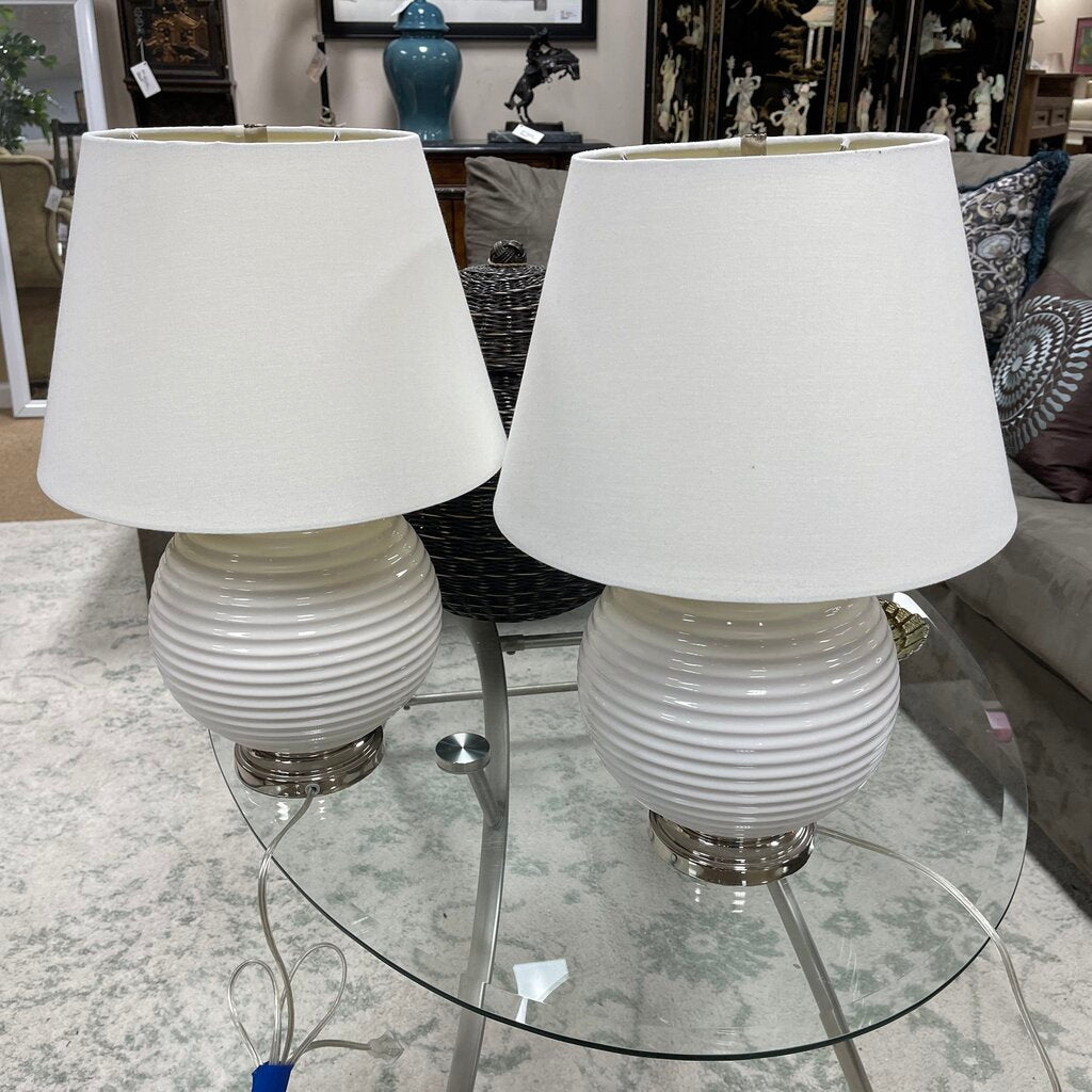 Pair White Beehive Lamps