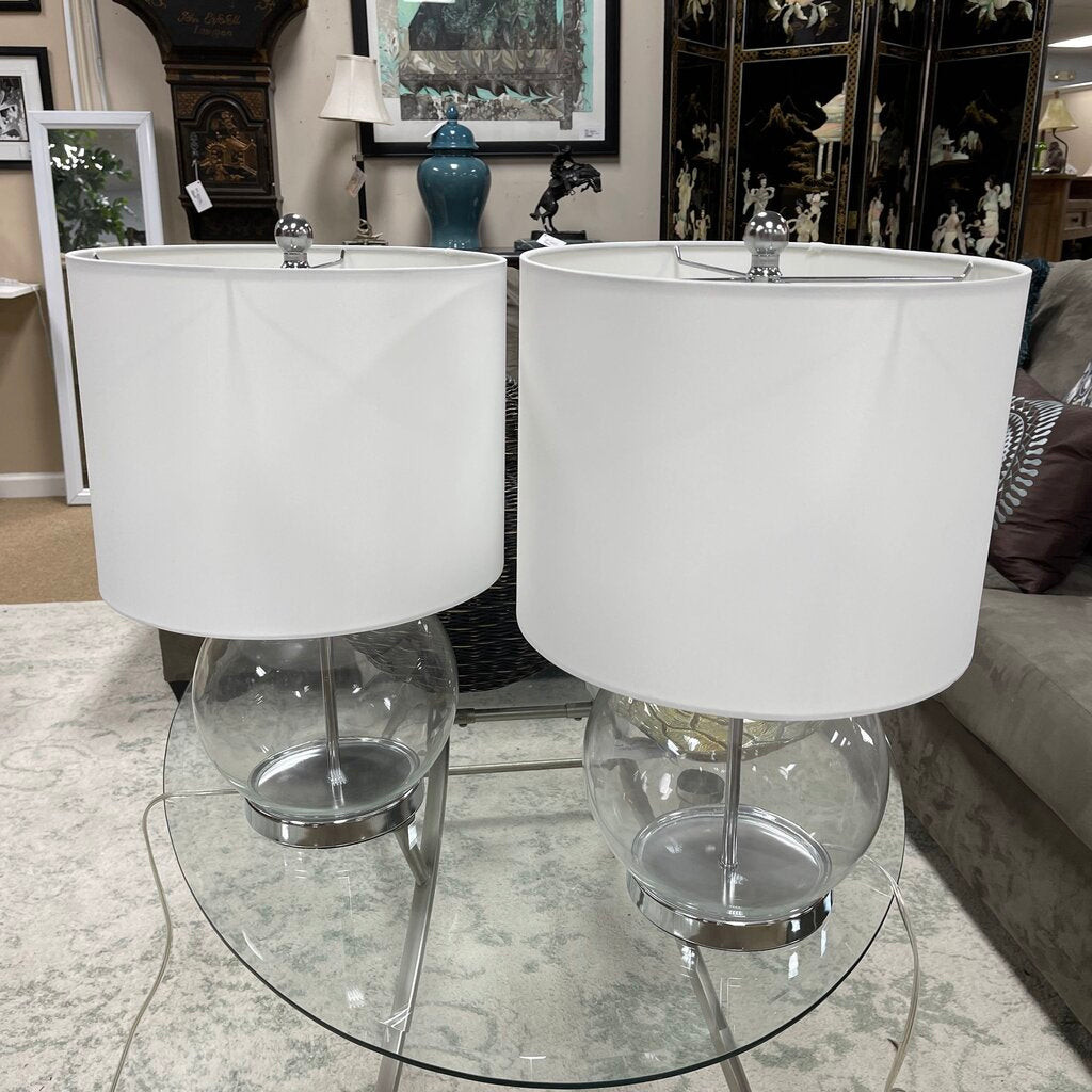 Pair Glass Fishbowl Lamps