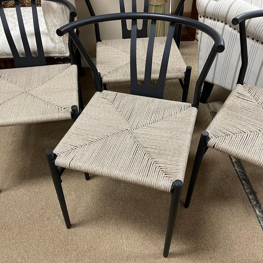Set/4 Metal Chairs w/Rope Weave Seats